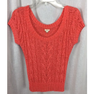 Coral Cable Knit Cap Sleeve Crop Top Sweater S